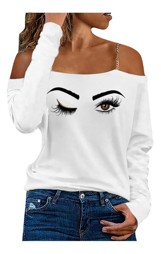 Camiseta De Manga Larga Casual Con Hombros Descubiertos Para