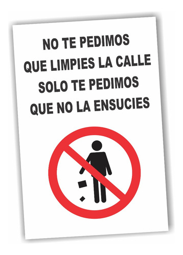 Cartel En Pvc 3mm No Ensuciar  20x30cm 