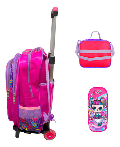 Kit Mochila Niña Ruedas Lapicera Lonchera Muñeca Kawaii Diseño De La Tela Ab