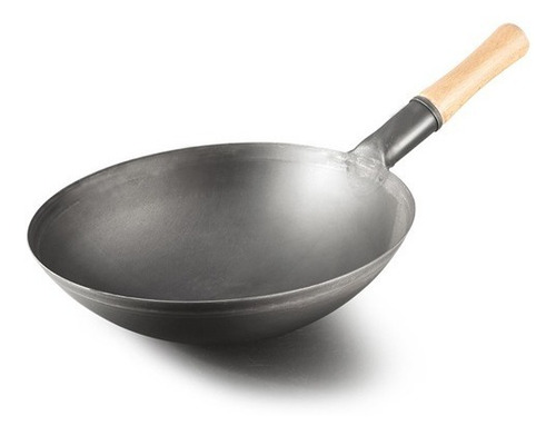 Imagen 1 de 3 de Wok De Acero Al Carbon 36 X 10 Cms Mango De Madera