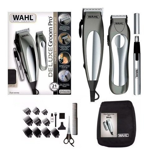 Imagen 1 de 11 de Wahl Deluxe Kit Maquina Cortar Pelo + Patillera + 21 Piezas