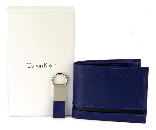 Billetera Calvin Klein 79485 Con Diseño Liso Color Azul De Piel Genuina - 8.5cm