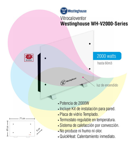 Imagen 2 de 8 de Panel Vitro Calefactor Westinghouse Electrico Wh-v2000 Cuo