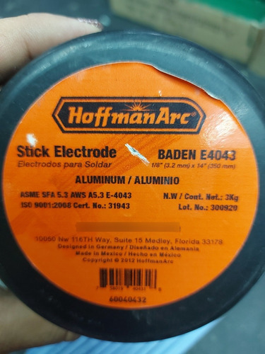 Unidad Electrodo Aluminio E4043 3/8 Hoffman 