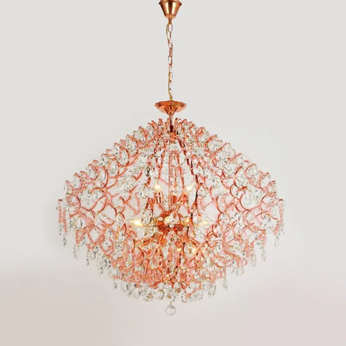 Lustre Pendente Pera Rosê Sindora Dcd00418 80cm Cristal E14 Cor Rosa BIVOLT