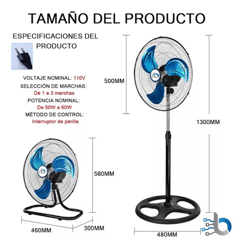 Ventilador Abanicos Pedestal Piso Pared 3en1 Con 3 Aspas