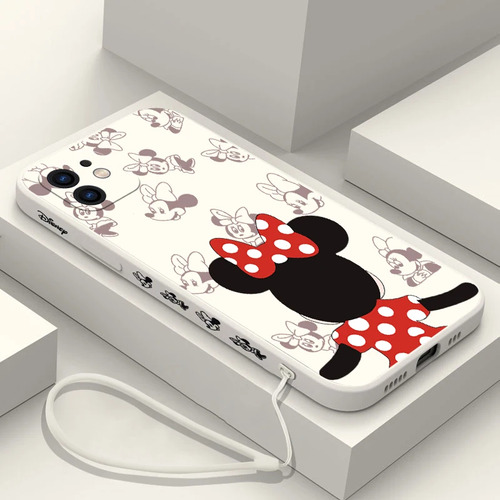 Bonita Funda De Teléfono Disney Mickey Minnie Con Cordón Par