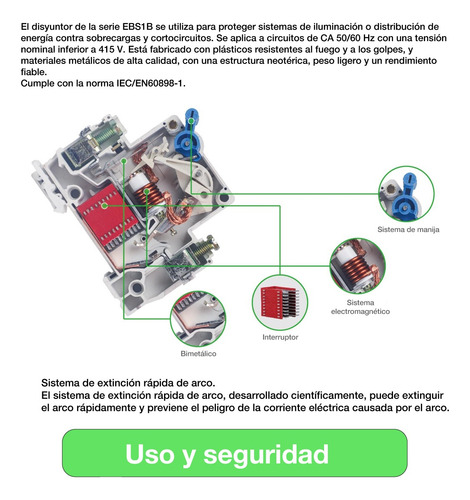 Interruptor Automático Ebasee 1x 6a Curva C 6ka Certificado