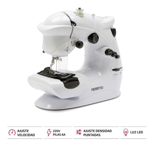 Imagen 2 de 9 de Máquina De Coser Recta Femmto Hlt7 Portable Blanca 220v