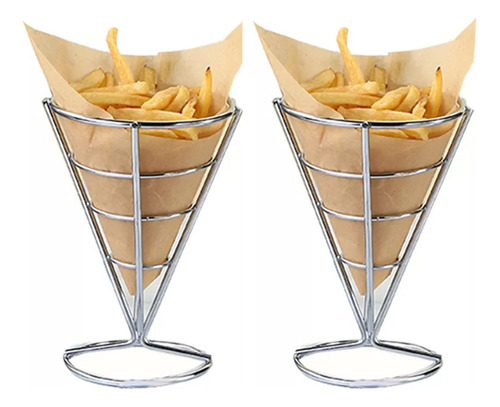 Cono Para Patatas Fritas Y Aperitivos Acero Inoxidable 2pc