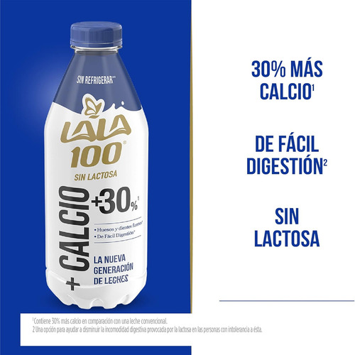 Leche Lala 100 +calcio Sin Lactosa 12 Pzs. De 1 L. C/u.
