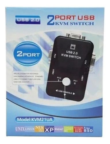 Chaveador Switch Kvm 2 Portas Vga + 2 Usb Monitor Mouse Cpu