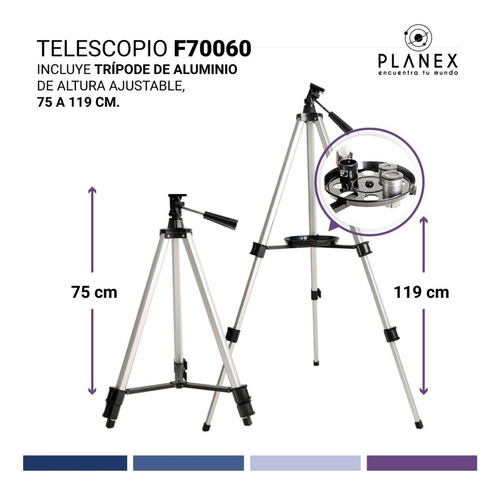 Telescopio Astronómico Monocular F70060 Planex + Soporte + Control Bluetooth