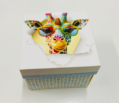 Mini Caja Dia Niño Sorpresa Jirafa Sopa Letras 12x12x10 X 10