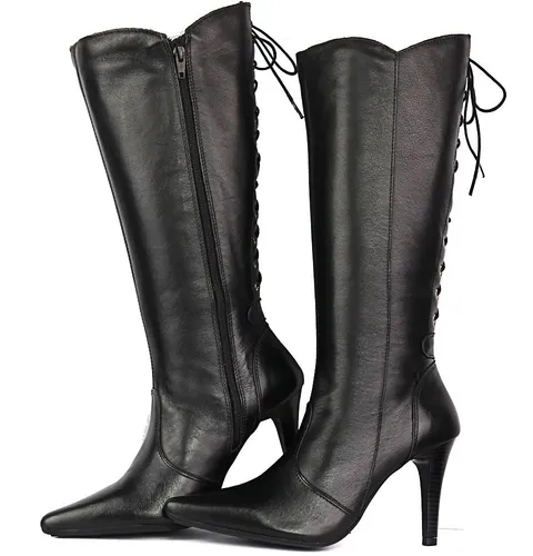 Bota couro sapatofran zíper e cheap amarras feminina