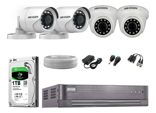 Kit Completo 4 Camaras De Seguridad Hd Hikvision Disco 1tb