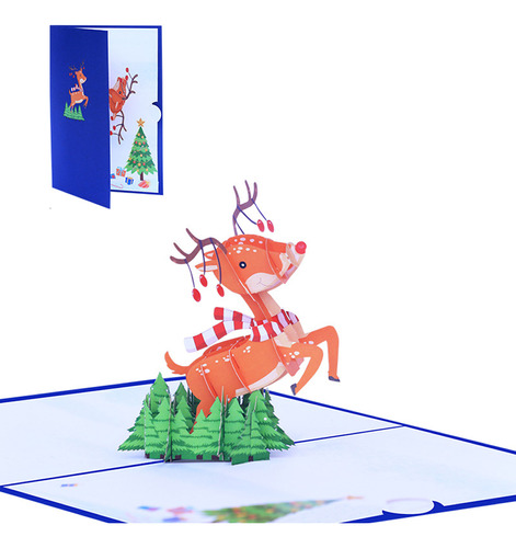 Tarjeta De Navidad Pop Up Flying Elk, Tarjetas Impresas Colo