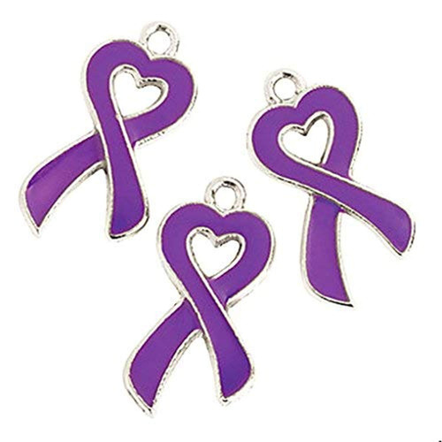 Purple Ribbon Cáncer Conciencia Corazón Encantos Montón De 1