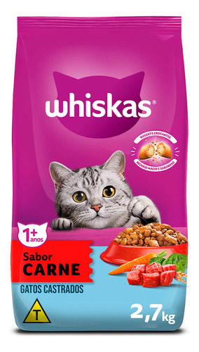 Ração Seca Whiskas Para Gatos Adultos Castrados Sabor Carne 2,7kg