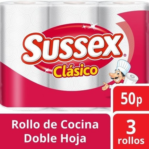 Sussex Rollo De Cocina Clasico 3x50 Paños Pack X 3