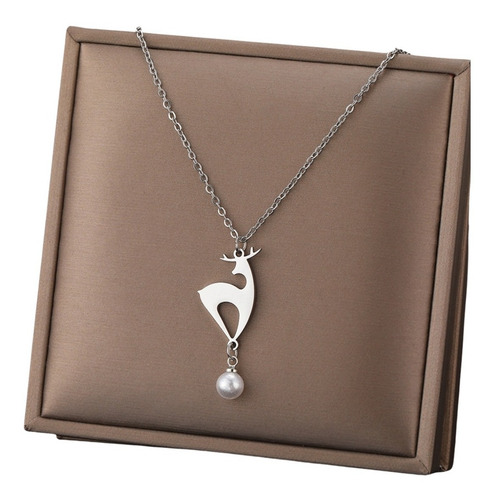 Collar Dije Reno Navidad Regalo Navideño Mujer Acero Plata