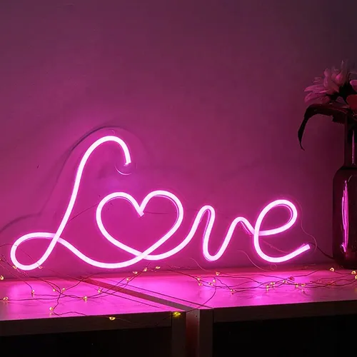 Britrio Led Neon Light Sign, 17x8 Pink Love Neon Sign Wall H 1