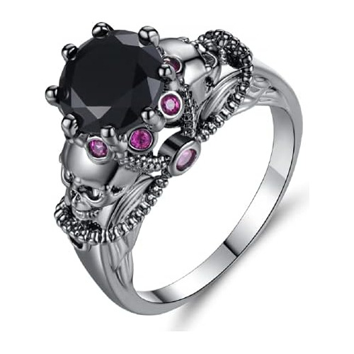 Anillo De Calavera Gótica Vintage Bañado Rodio Negro ...