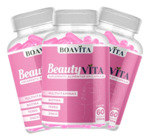 Kit 3 Vitaminas Biotina Beautyvita Cabelo Pele Corpo Sabor Sem Sabor