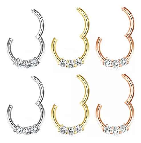 Piercing Nariz Arete Labio Oreja Anillo 3 Cristales Elegante