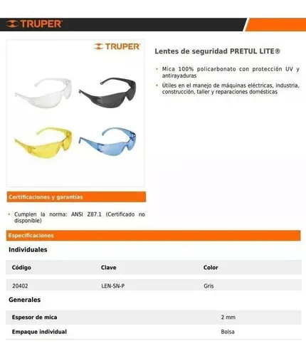 Lentes de online seguridad pretul