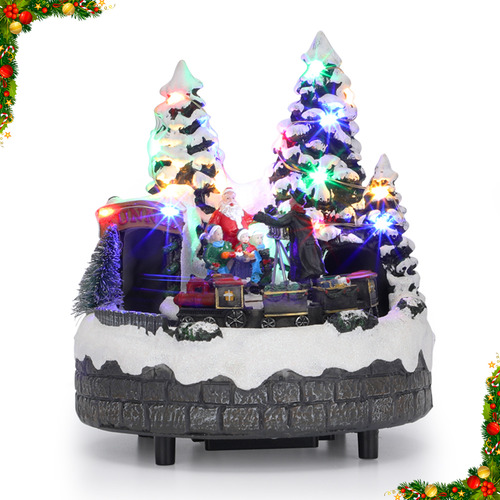 Pueblo Navideñas Musical Led Iluminadas Cm-top Villas Casa De Nieve Navideño Con Tren Figuras Decoración De Resina Adornos Navidad