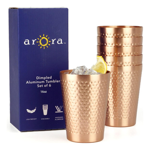 Arora ® Juego 6 Vasos Metal Anodizado Martillado Plata Dht