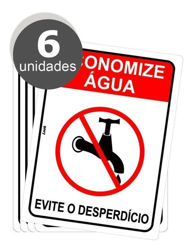 Kit C\ 6 Cartão Atenção Economize Agua Evite Desperdício Ps
