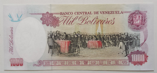 Imagen 2 de 2 de Billete Venezuela 1000 Bolívares Febrero 5 1998 J9 Unc