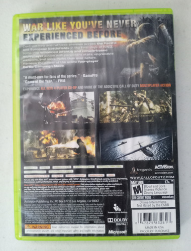 Call Of Duty World At War Xbox 360 Formato Fisico Original (Usado)