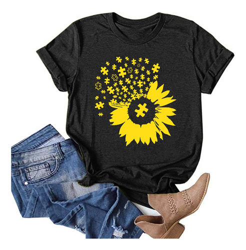 Tops Manga Corta Para Mujer Camisa Verano Camiseta Girasol