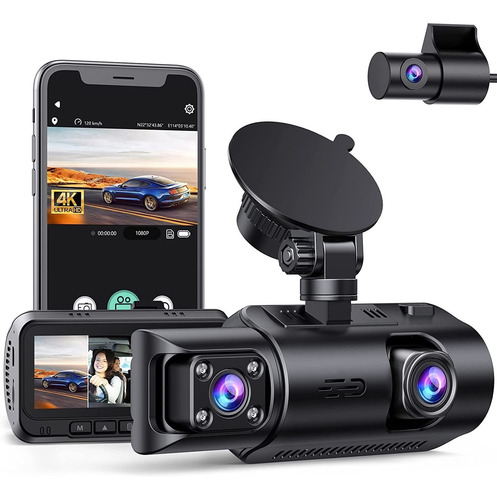 Imagen 1 de 7 de 3 Canales Dash Cam Incorporado Wifi Gps 4k+1080p Doble Da...