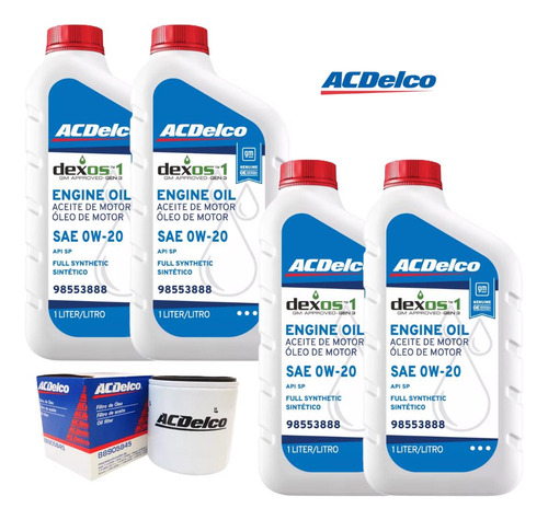 Kit Filtro E Oleo 0w20 Api Sp Onix 2017 A 2019 Acdelco