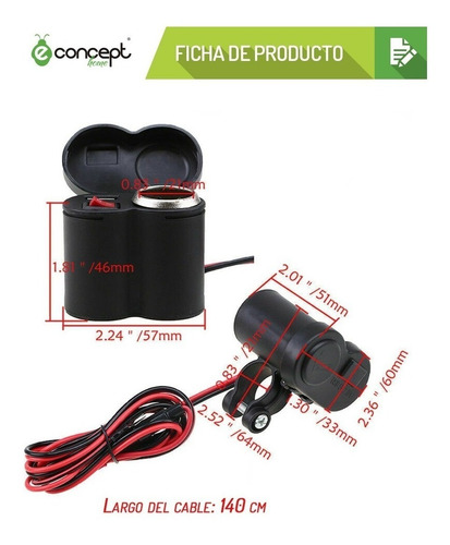 Imagen 2 de 10 de Toma Corriente Cargador Usb 12v Para Moto Escopeta + Regalo