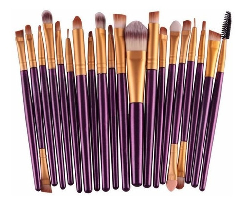 Kit De 20 Pincéis Para Maquiagem Profissional Coloridos Cor Roxo