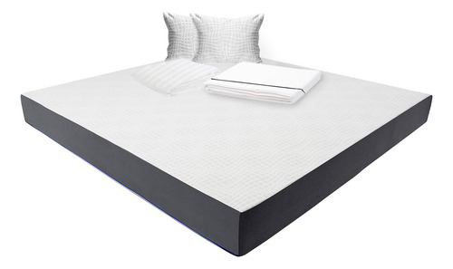Colchón King Size 20 Cm + Sábanas, Protector Y Almohada Blanco Con Gris