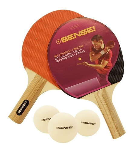 Imagen 1 de 8 de Set Ping Pong 2 Paletas & 3 Pelotas Sensei Tenis De Mesa