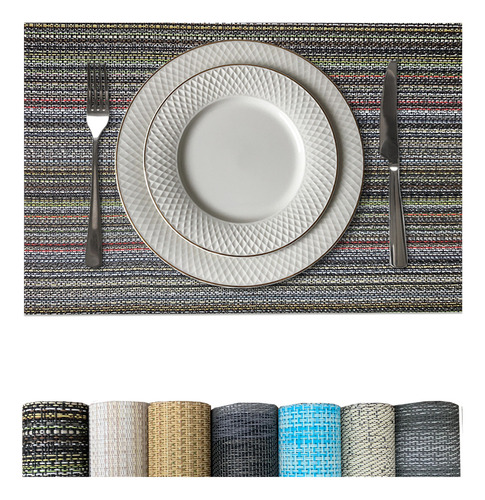 12 Jogo Americano Mesa Posta Luxo Impermeável Pvc Mz Rust Vr Cor M1 Multicor Preto Cinza Marrom Vermelho Amarelo Branco Verde Rustico Mz Retangular