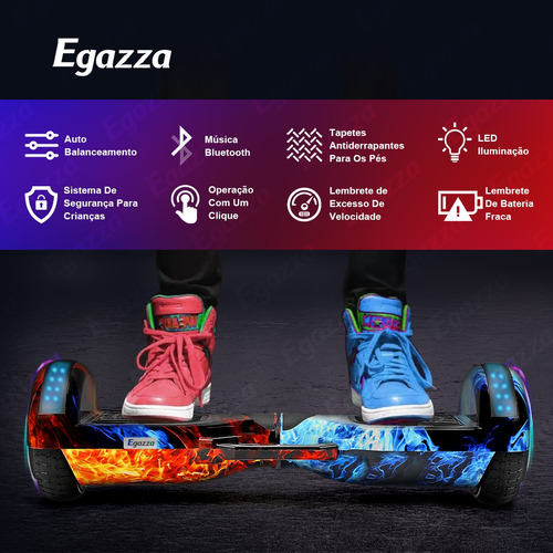 Hoverboard Elétrico Egazza K5 Gelo E Fogo Com Bluetooth