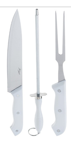 Imagem 2 de 4 de Kit Churrasco Profissional 3 Peças Faca Garfo Afiador/chaira