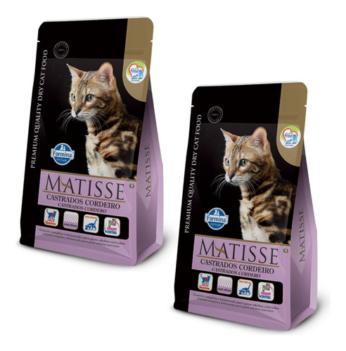 Kit 2 Pacotes Ração P/gatos Castrado Matisse Cordeiro 800g