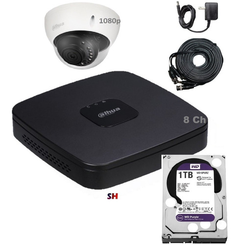 Dvr Dahua 8 Ch Y Camara Domo 1080p 2mp Fullhd  Alertas  1tb 