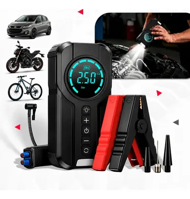 Auxiliar Partida Bateria Portátil Veicular Compressor Pneu Carro Moto Bike Bola