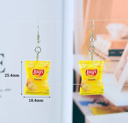 Imagen 3 de 5 de Pendientes Aros Papas Fritas Bolsa Colgante Piercing Papitas