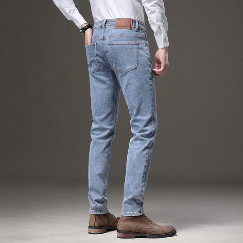 Jeans Elásticos Ajustados De Color Claro Para Hombre De Otoñ